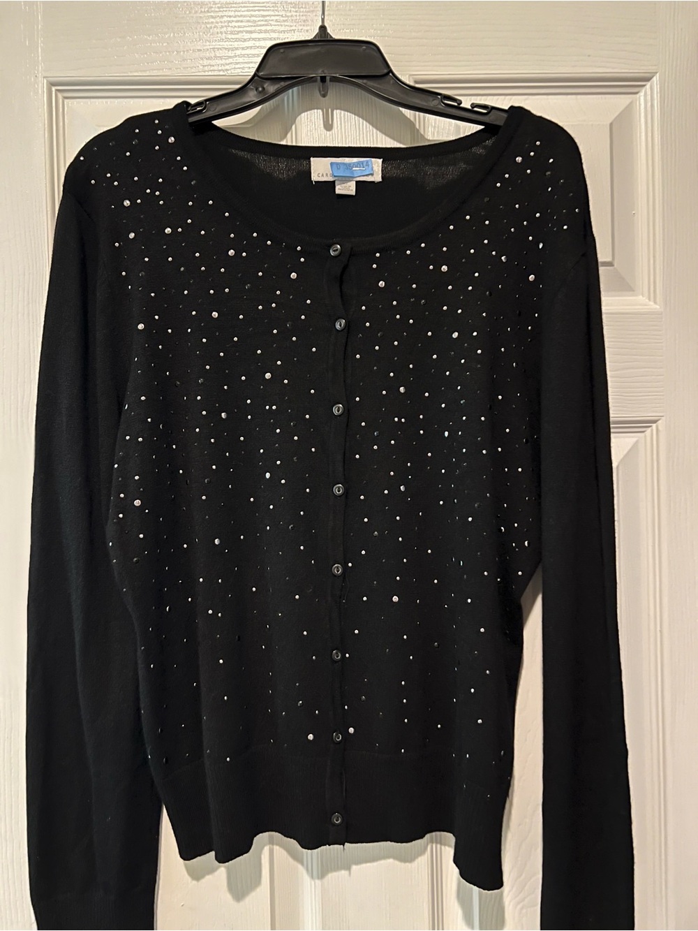 Black Embellished Button-Front Sweater.